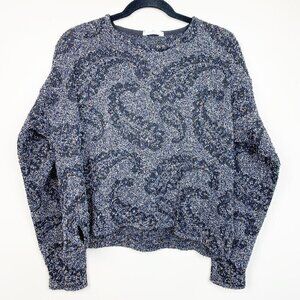 Joan Vass Paisley Cropped Cotton Blend Speckled Grey Sweater Size 8-10